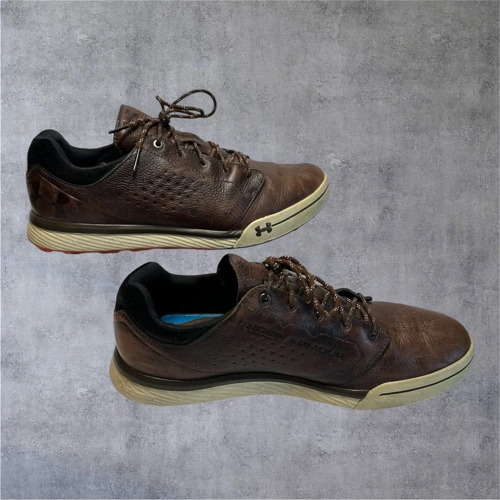 Under Armour Tempo Hybrid Golf Shoes Mens 9.5‎ Brown Leather Spikeless